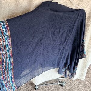 Navy Poncho with Colorful Trim